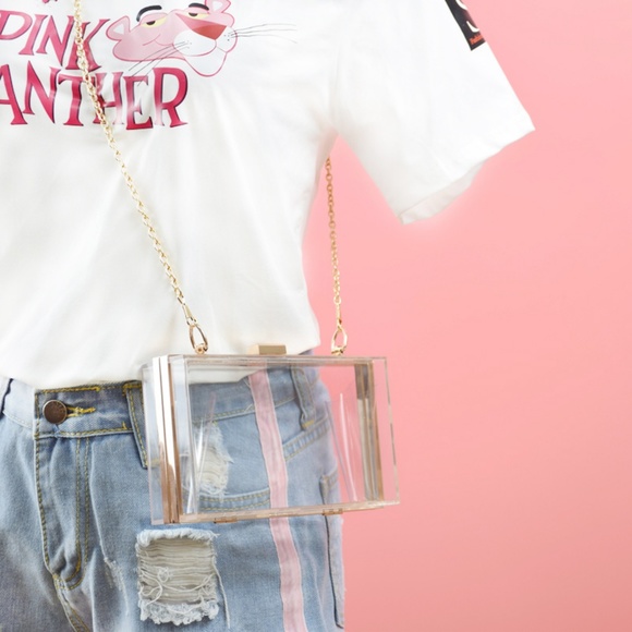 Clear Acrylic Box Clutch Bag With Crossbody Strap - Picture 2 of 6